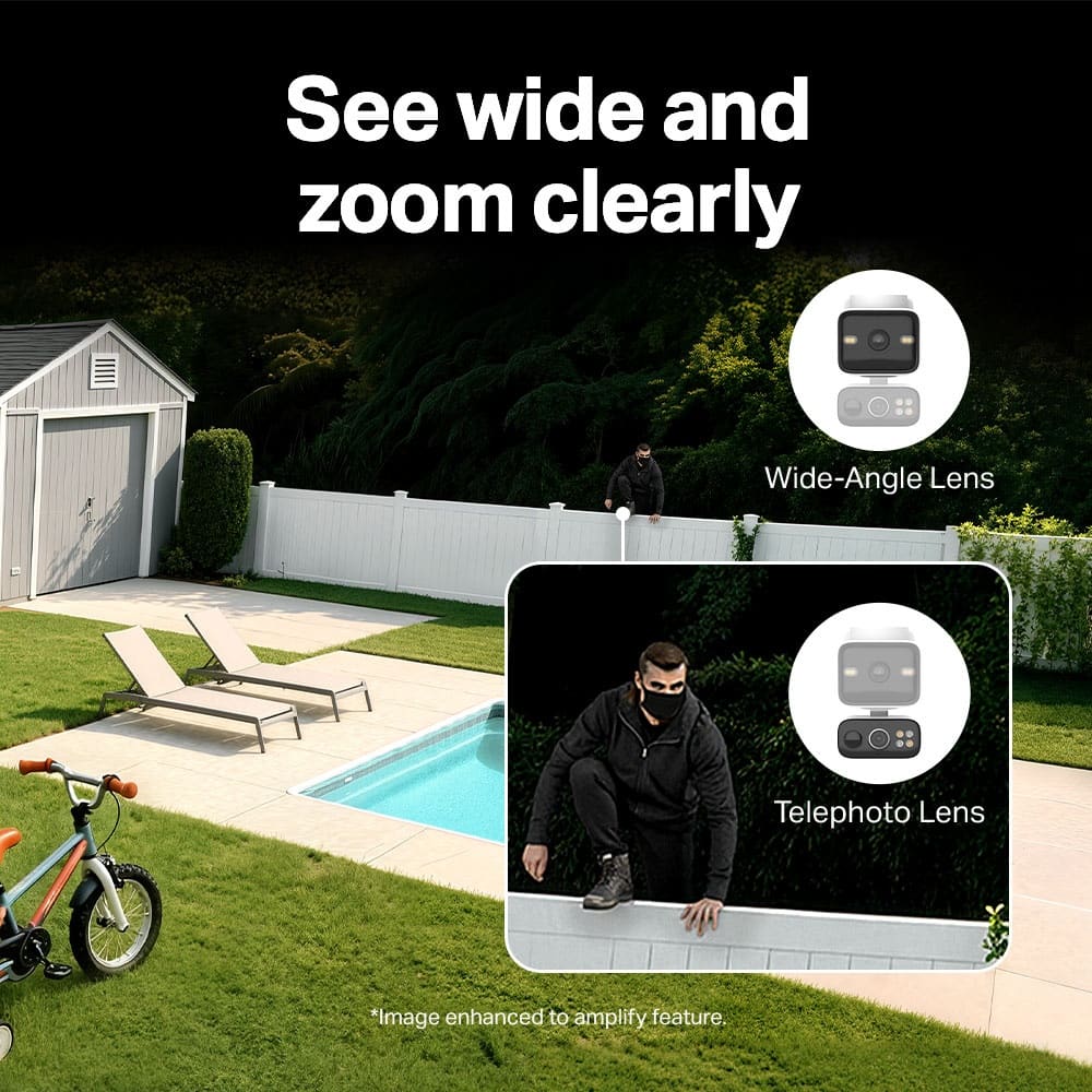 TP-Link - Tapo Wireless Dual-Camera Security, Pan-Tilt, 360° Viewing, 2K Crystal-Clear Video, Solar Charged - No Monthly Fee - White