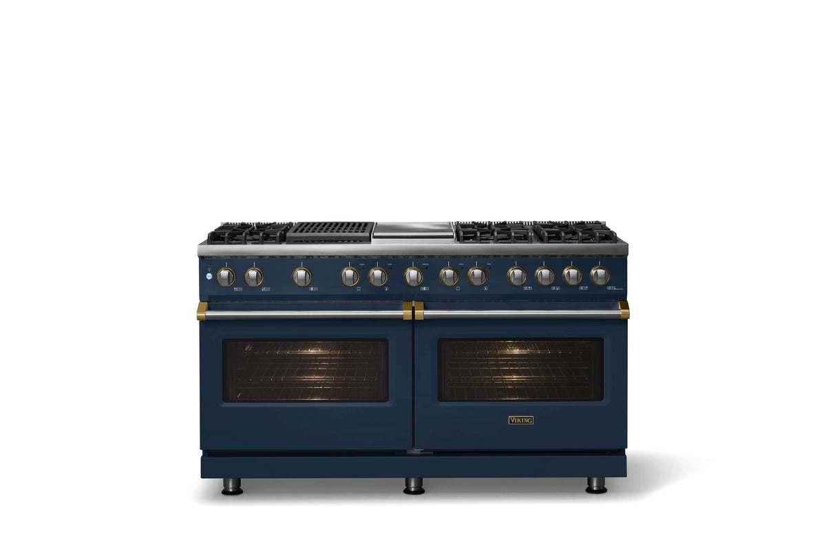Viking - Pro 5 Series 9.4 Cu. Ft. Freestanding Sealed 8B LP DF Convection Range/Grdl/Grill - Slate Blue w. Brushed Brass Trim - Slate Blue