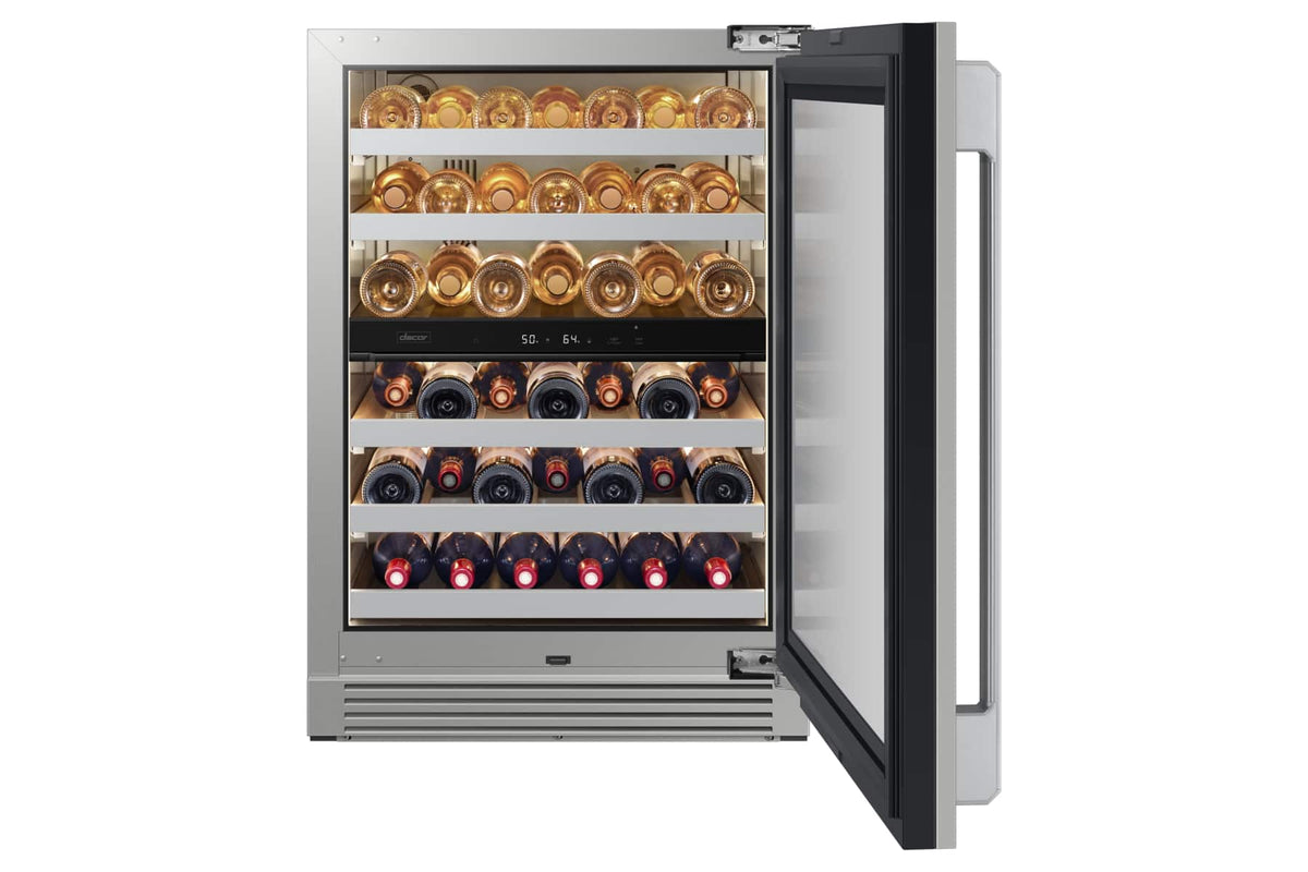 Dacor - 41-bottle 24-Inch Built-In Dual Zone Wine Cellar with Triple-Pane UV Glass and GlideRack System - Custom Panel Ready