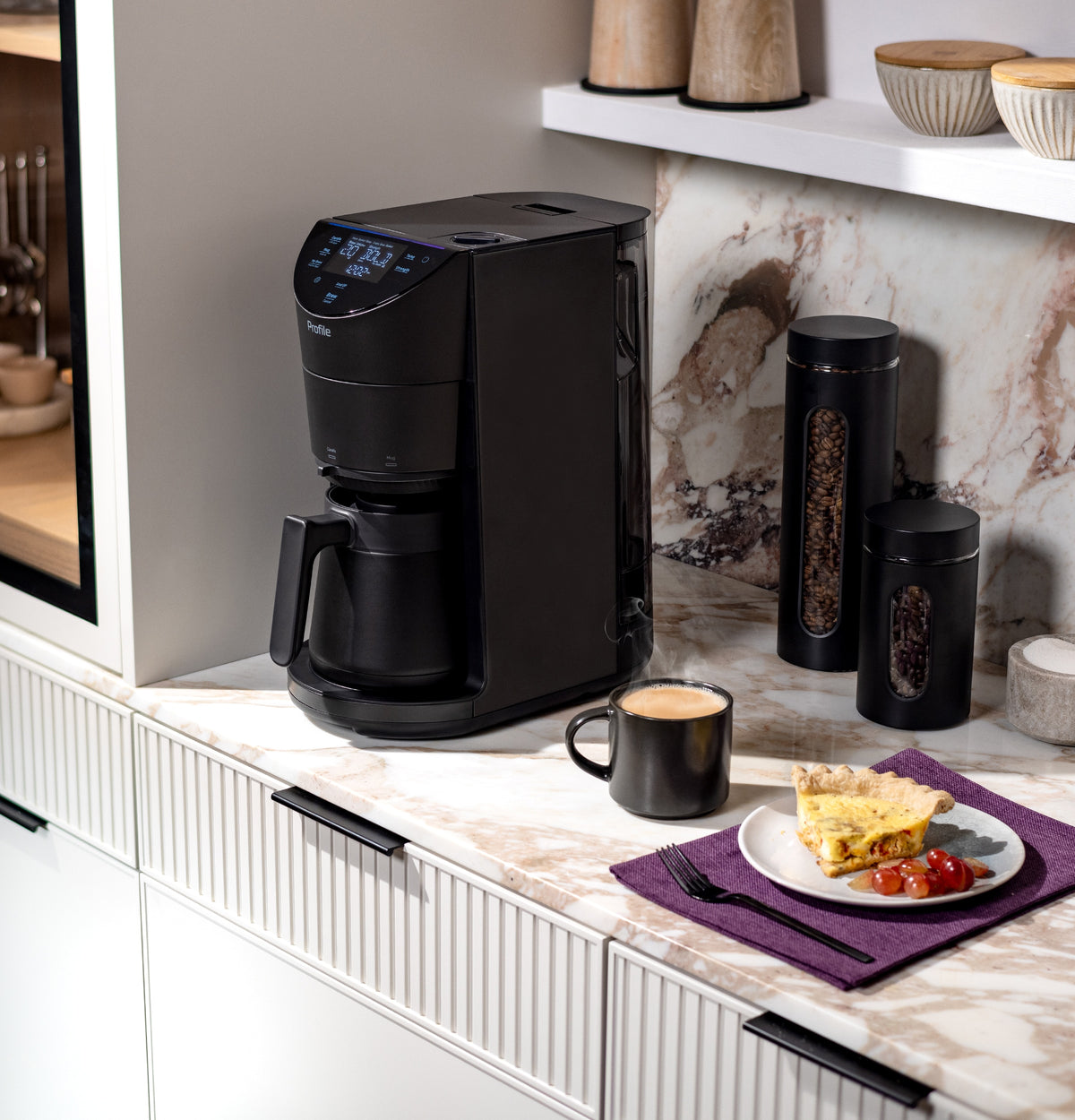 GE Profile - Grind and Brew 10-Cup and Single Serve Brewer with 6 Option Adjustable Burr Grinder - Carbon Black