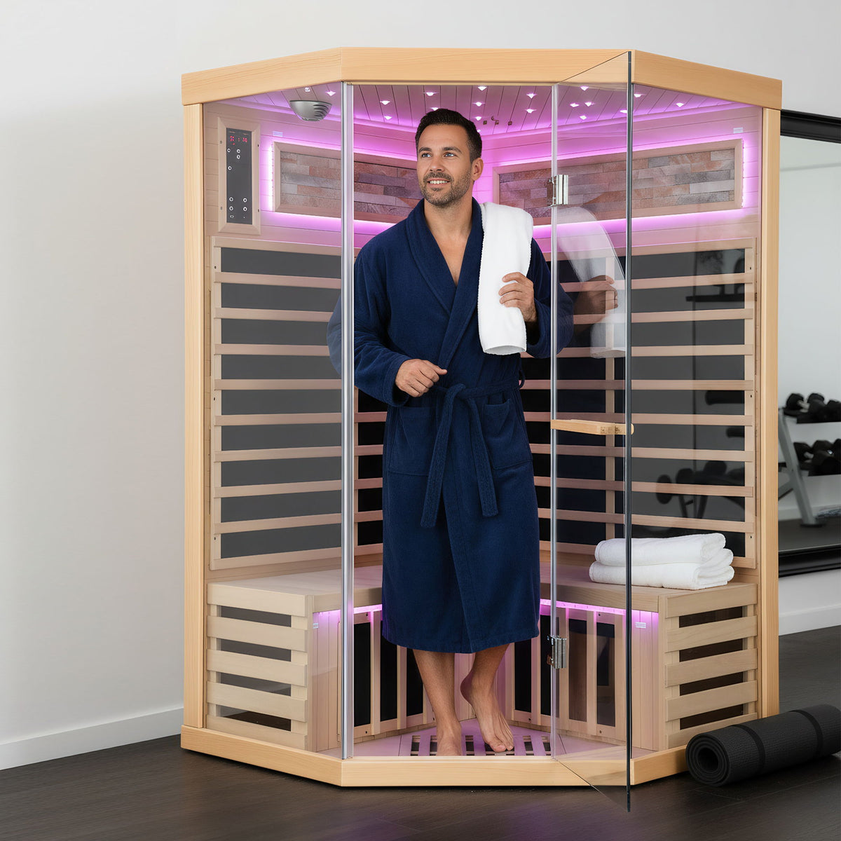 Doble sauna con placas de calefacción de carbono - Roble blanco
