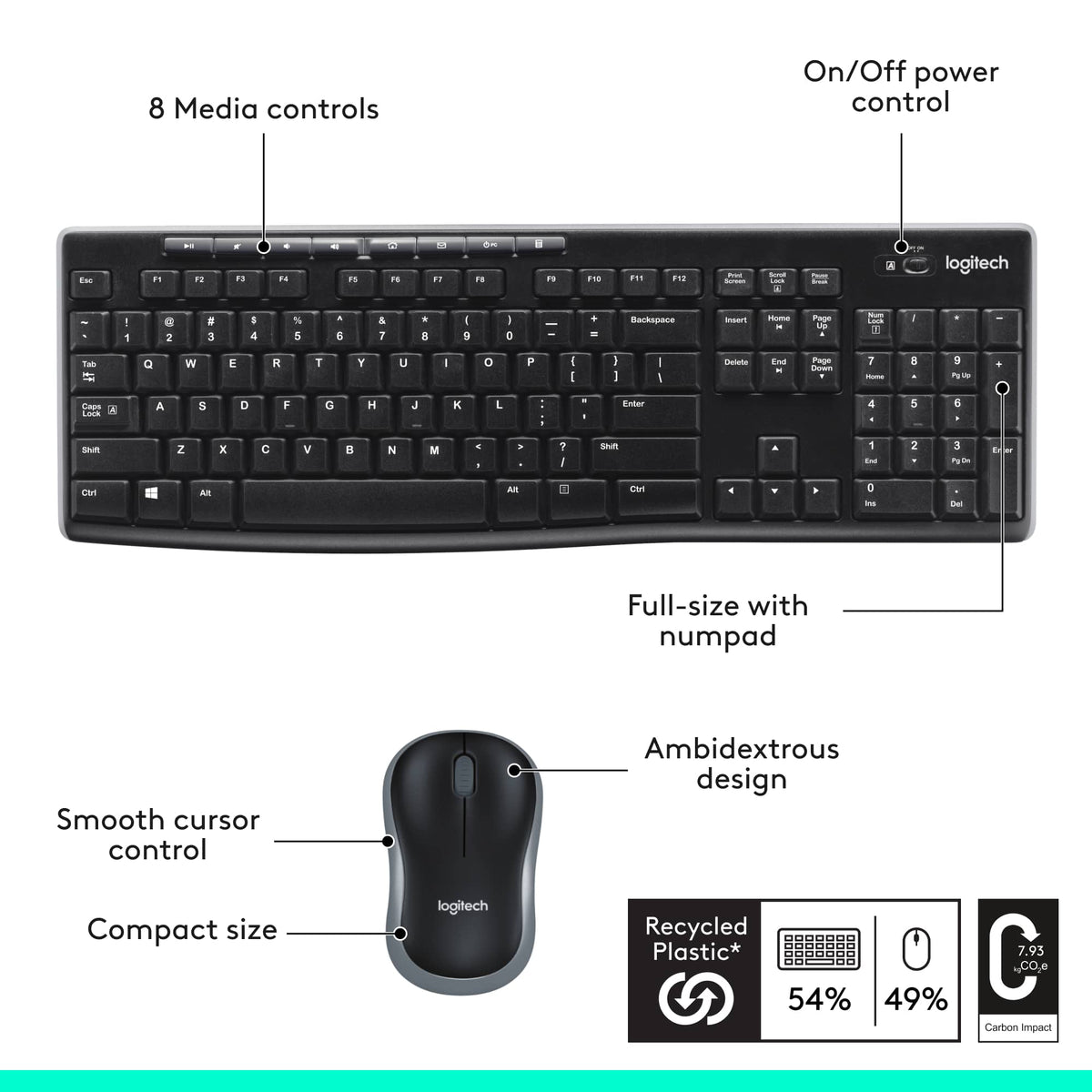 Logitech - MK270 Full-size Wireless Membrane Keyboard and Mouse Bundle for PC - Black