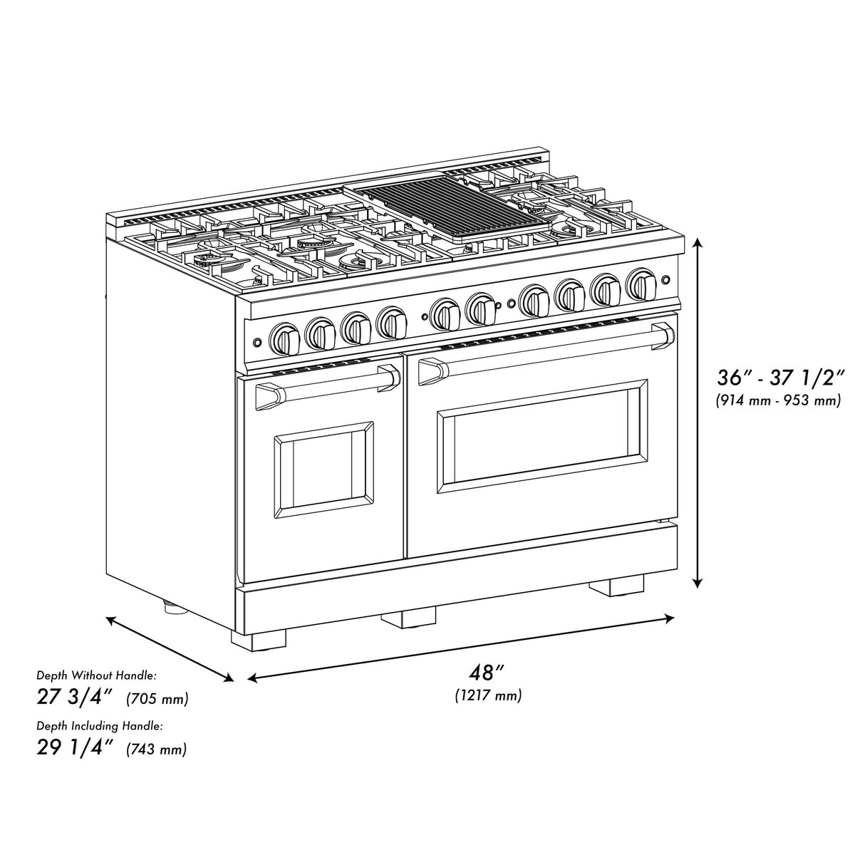 ZLINE - 48 in. Wide 8 Burner Autograph Classic Double Oven Dual Fuel Range w/ Champagne Bronze Accents (CDRZ-48-CB) - Stainless Steel
