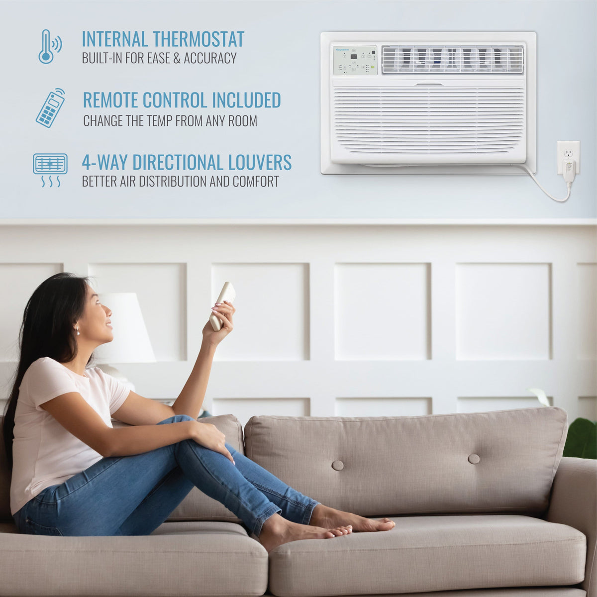 Keystone - 14,000 BTU 230V Through-the-Wall Air Conditioner with Follow Me LCD Remote Control - White