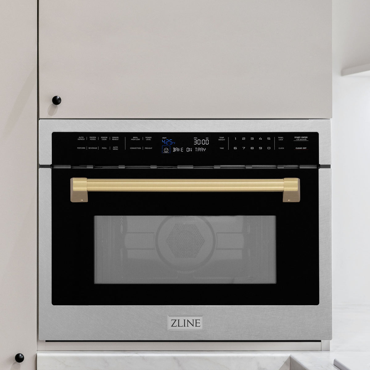 ZLINE - Autograph 24 in. 1.6 cu. ft. Built-in Convection Microwave Oven with Sensor Cooking in Satin with Champagne Accents - Satin Stainless Steel