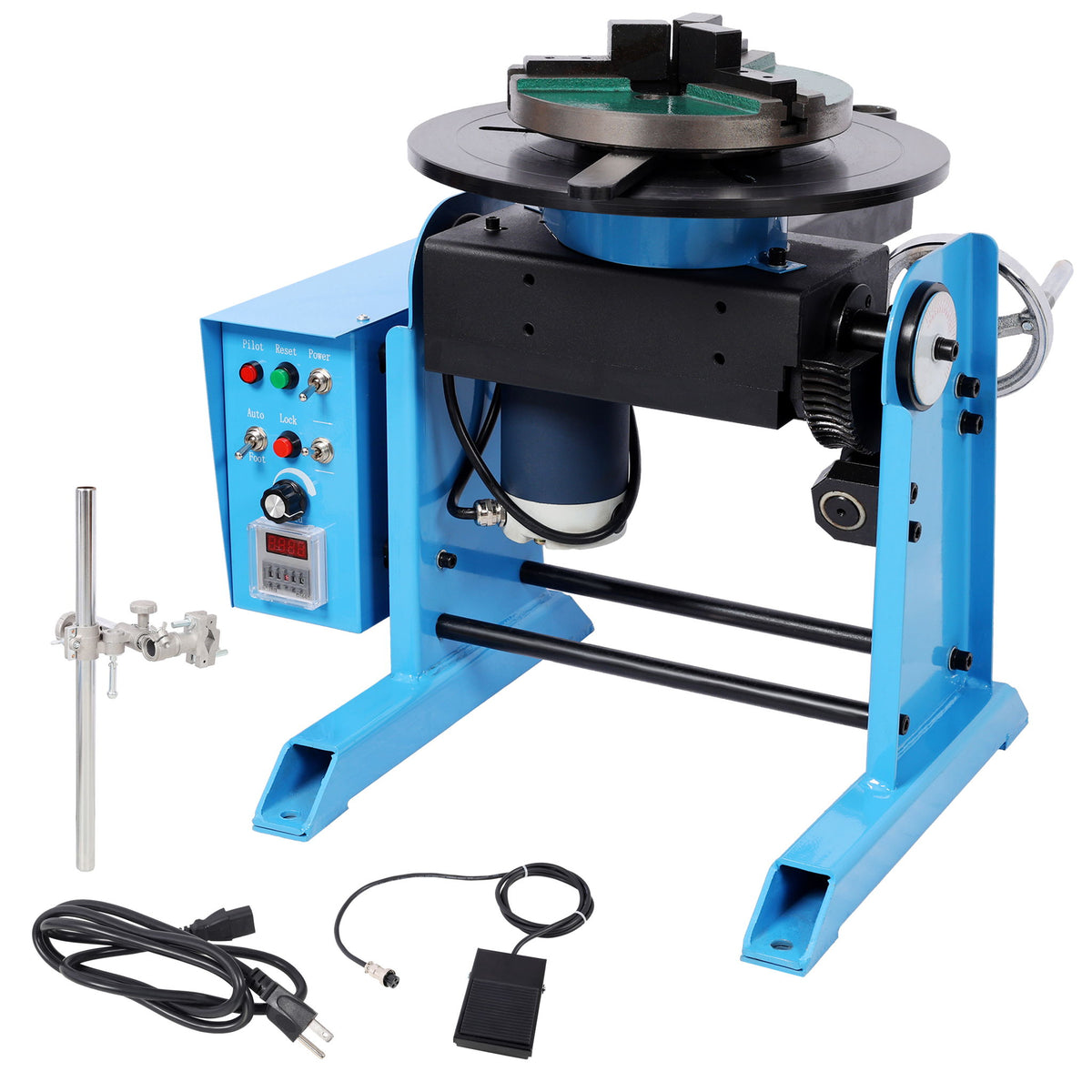 Heavy Duty Rotary Welding Positioner Turntable Table With Manual Tilt And 3 Jaw Lathe Chuck - Blue