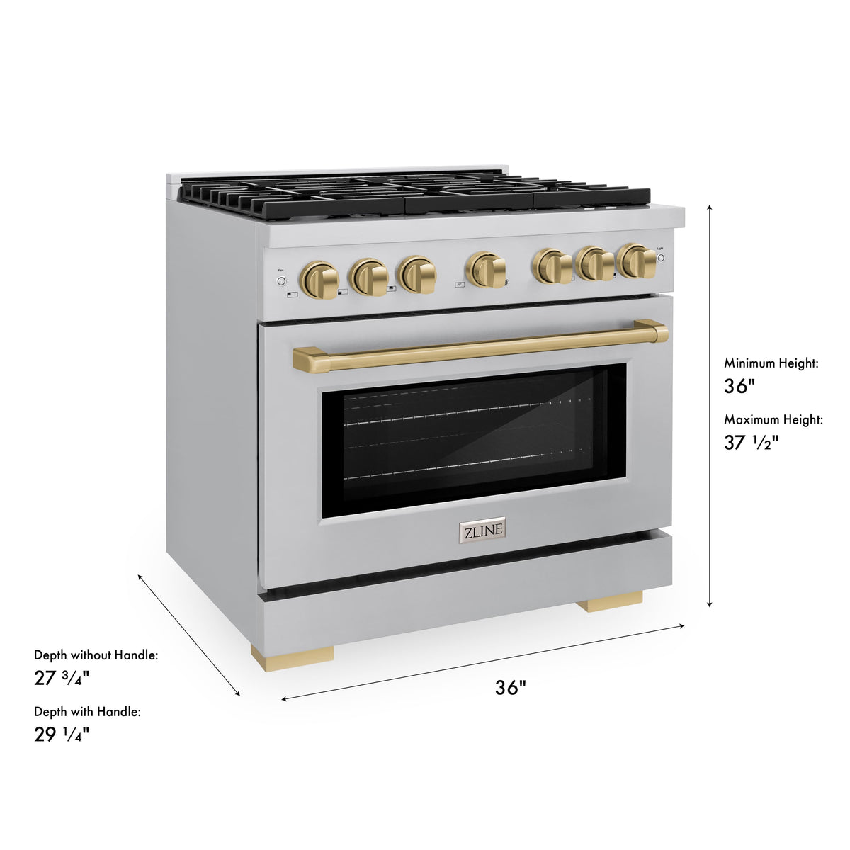 ZLINE - 36 in. Wide 6 Burner Autograph 5.2 cu. ft. Freestanding Paramount Gas Range with 6 Gas Burners with Bronze Accents - Stainless Steel
