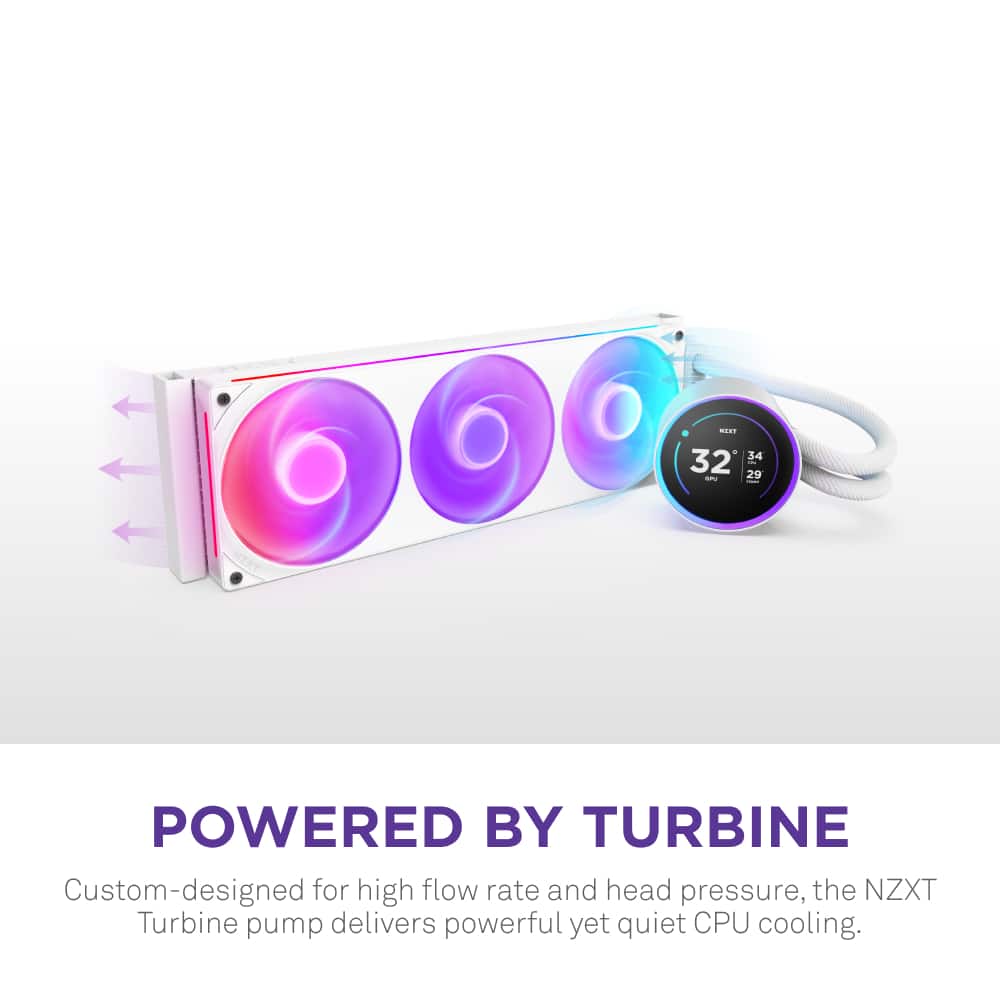 NZXT - Kraken Elite RGB 360mm 2024 Radiator (1x Single-Frame RGB Core Fan) Liquid Cooler with 2.72" 60FPS Display - White