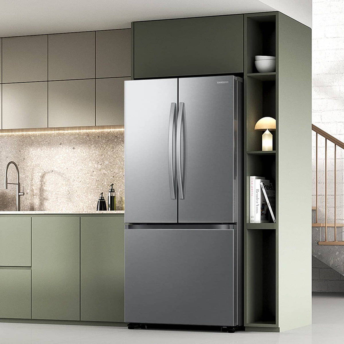Samsung - 33 in. Wide Bespoke AI 25 cu. ft. 3-Door French Door Refrigerator with Auto Ice Maker & All-Around Cooling - Stainless Steel