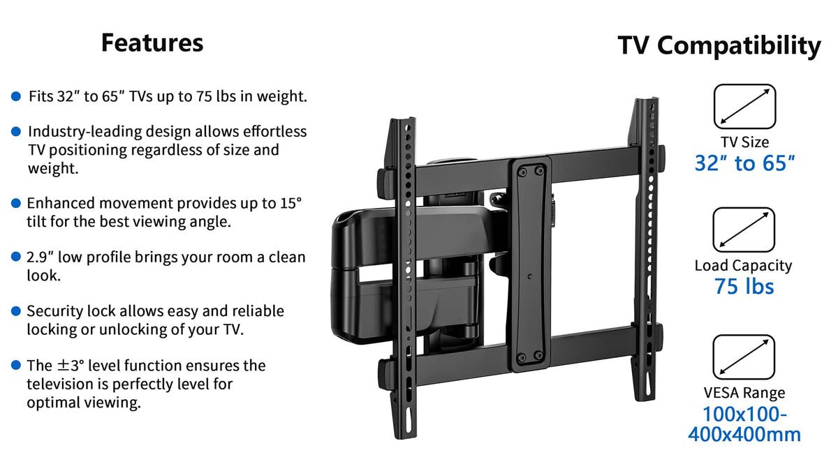 ErgoAV - 32″-65″ Full Motion TV Mount - Black