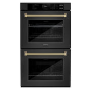 ZLINE - Autograph 30 in. True Convection Double Wall Oven in Black Steel with Bronze Helix Handles (WADBZ-30-KCB) - Black Stainless Steel