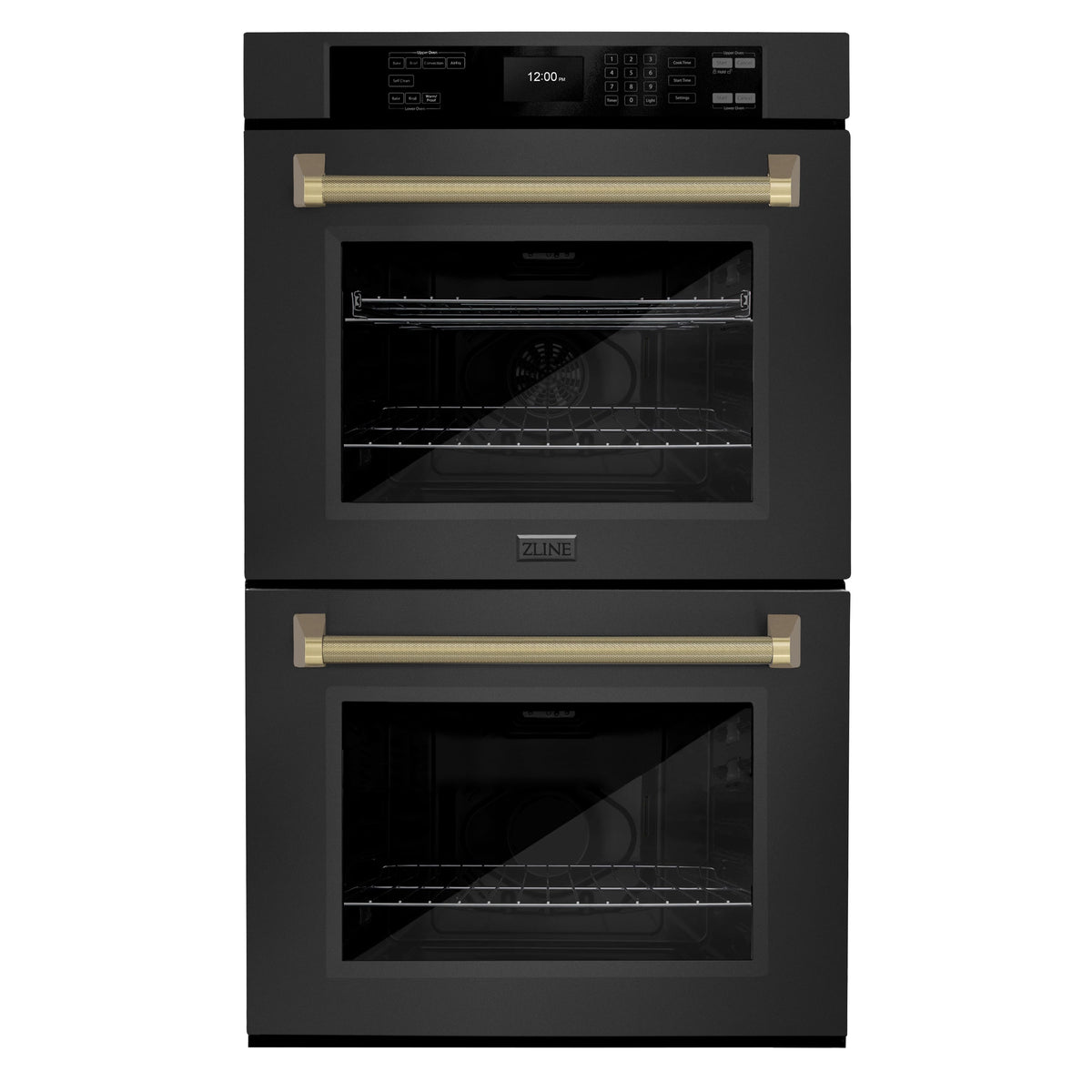 ZLINE - Autograph 30 in. True Convection Double Wall Oven in Black Steel with Bronze Helix Handles (WADBZ-30-KCB) - Black Stainless Steel