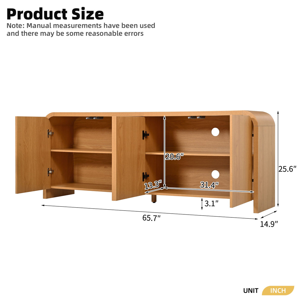 Mueble para TV de borde curvo con gabinetes grandes