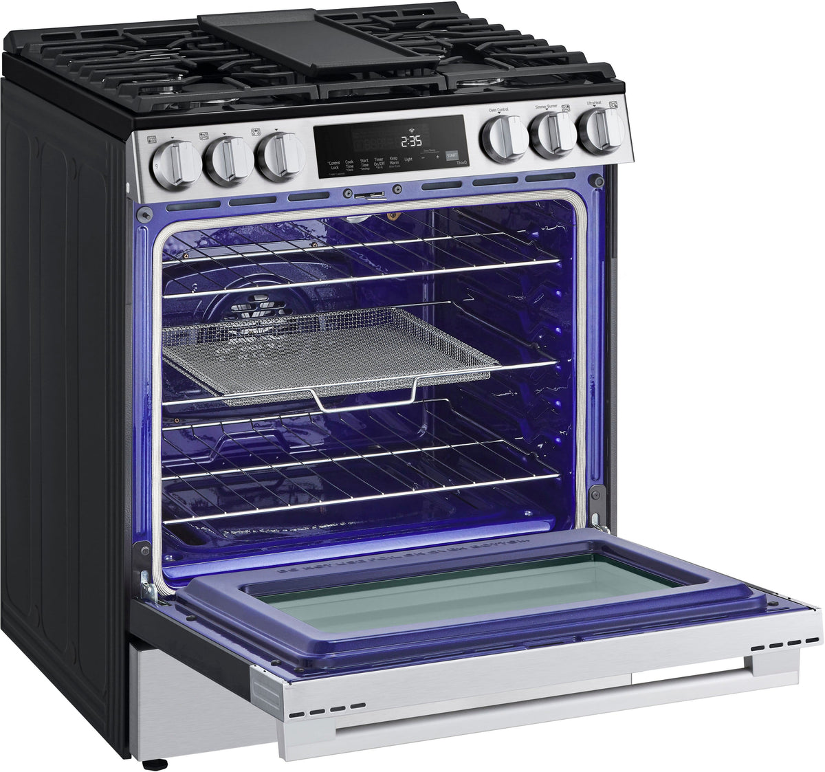 LG - 30-in Wide 5.8 Cu. Ft. Slide-In Gas True Convection Smart Range with 5 Burners, Air Fry and UltraHeat 20K Burner - Stainless Steel