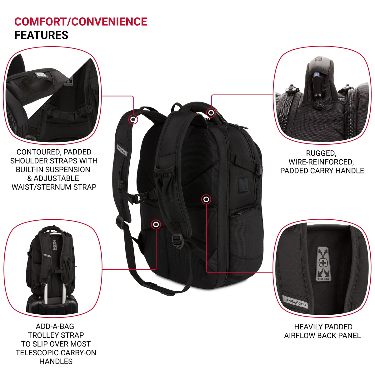 SwissGear - Commander USB ScanSmart Laptop Backpack - Black