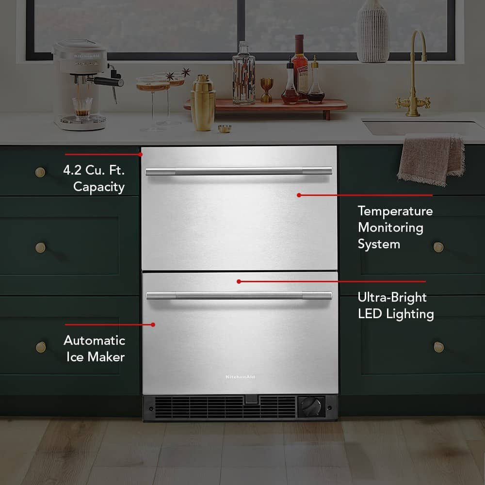 KitchenAid - 4.2 Cu. Ft. Undercounter Double-Drawer Refrigerator/Freezer - Custom Panel Ready