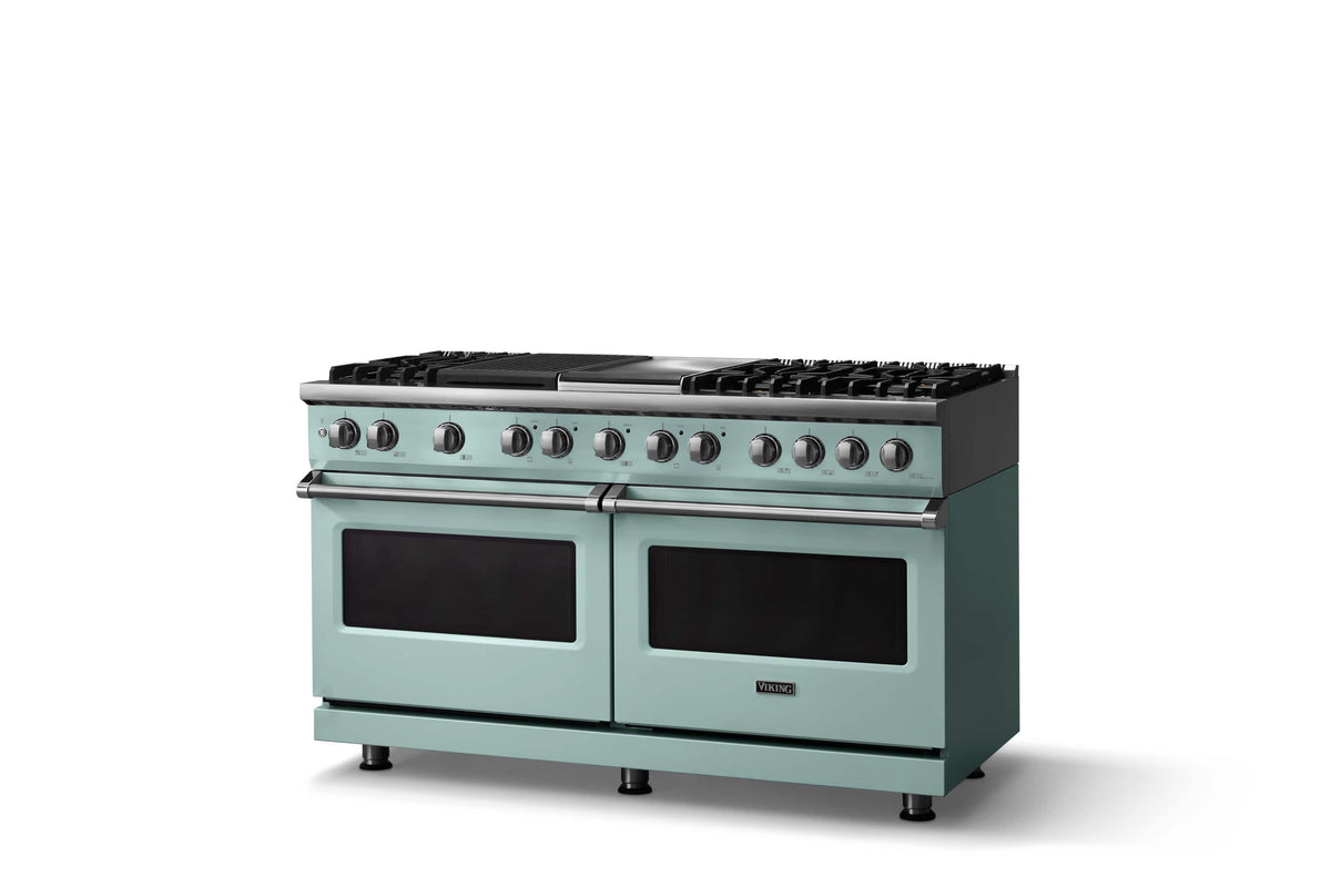 Viking - 60"W. 8 Burner Pro 5 Series 9.4 Cu. Ft. Freestanding Sealed 8 Burner Dual Fuel Convection Range/Griddle/Grill - Splash