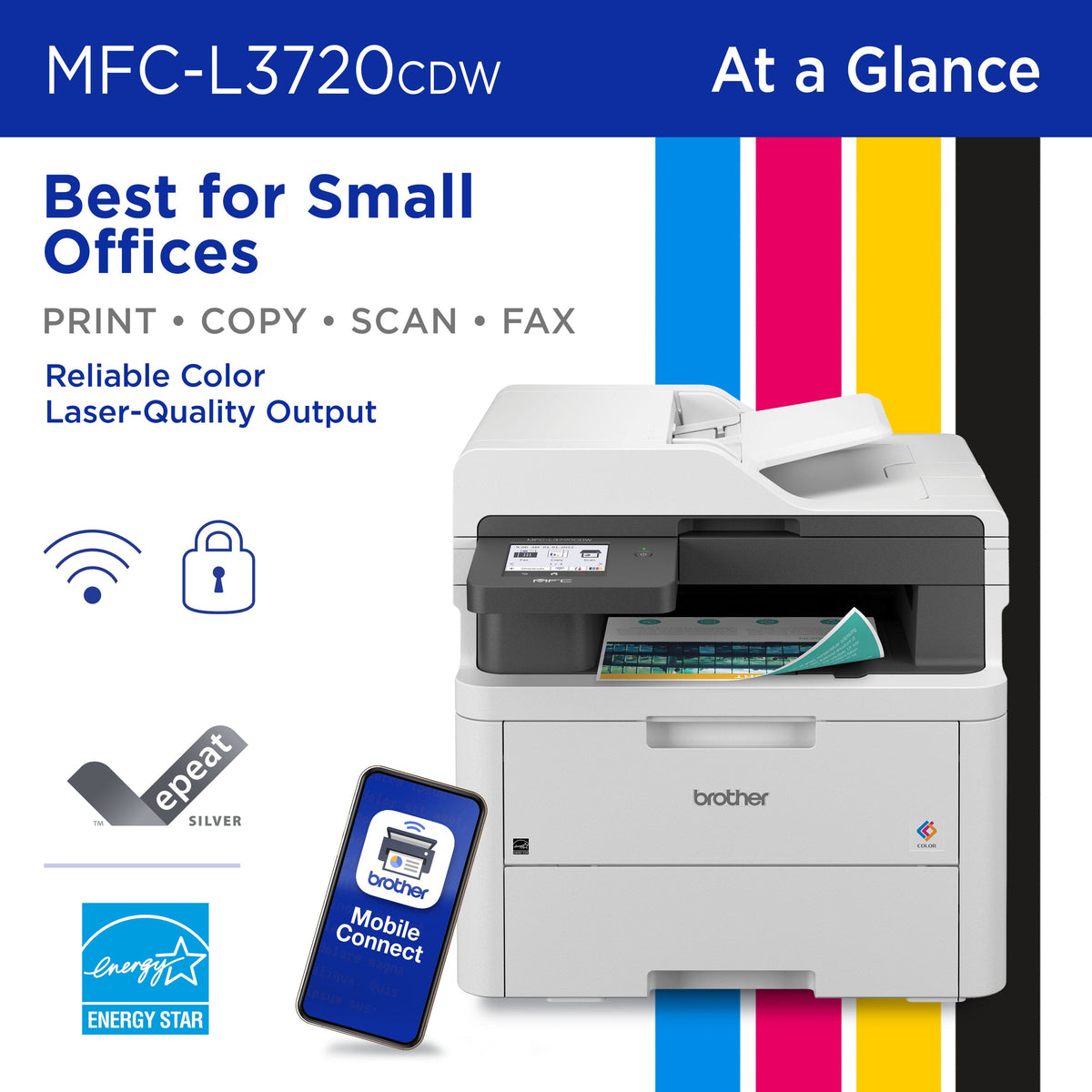 Brother - MFC-L3720CDW Wireless Digital Color All-in-One Printer with Laser Quality Output, Great for Small Offices - White