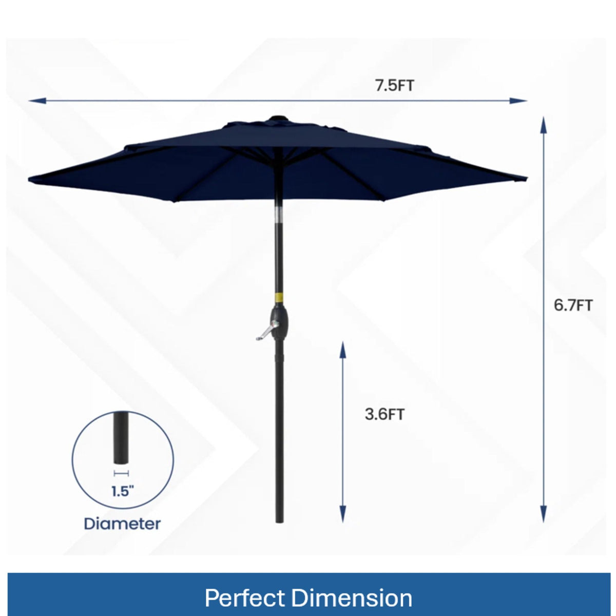 Umbrella With Crank Lift & Tilt, UV-Resistant Canopy For Patio