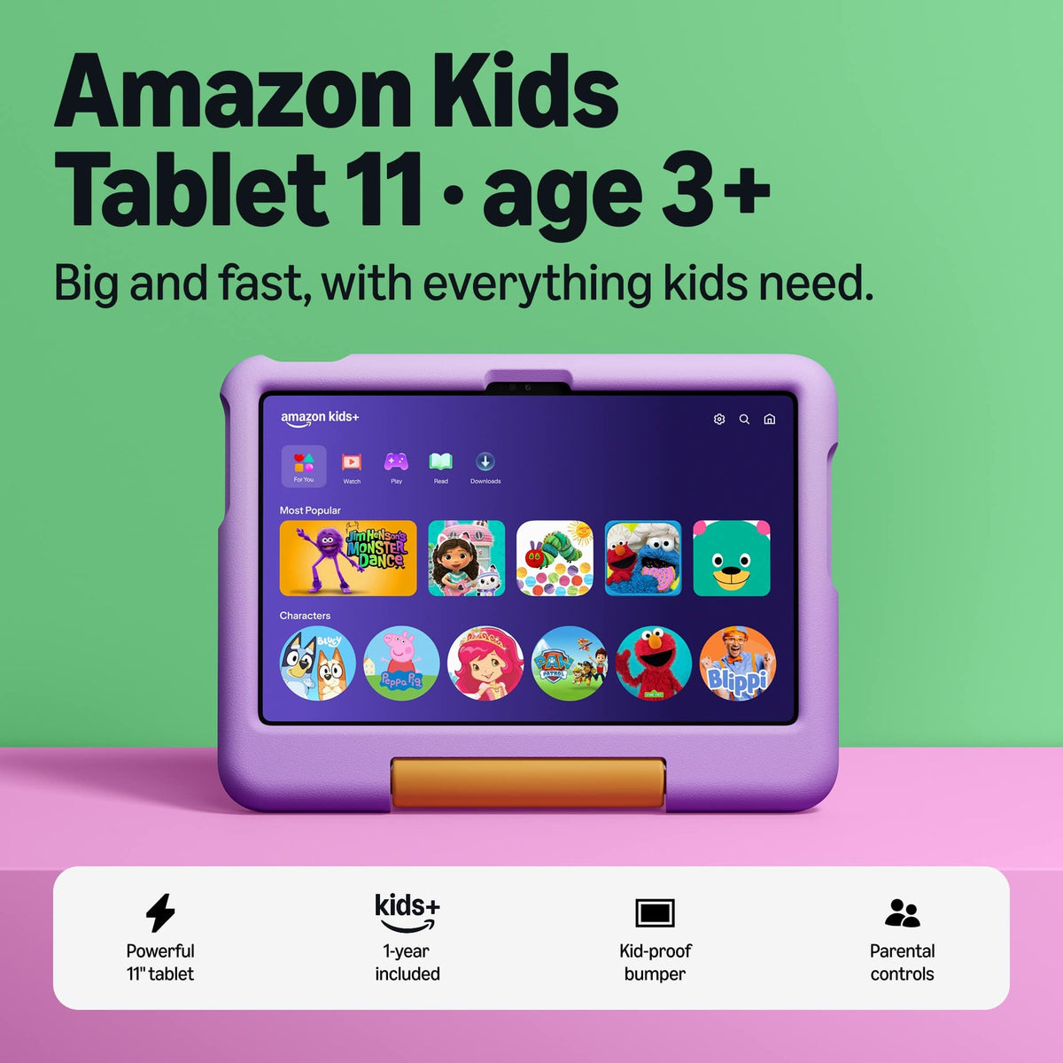 Amazon - Kids Tablet 11 (all-new) ages 3+, 11" 2.5K display, 8GB, includes 1-year Kids+ subscription, parental controls - Tiger