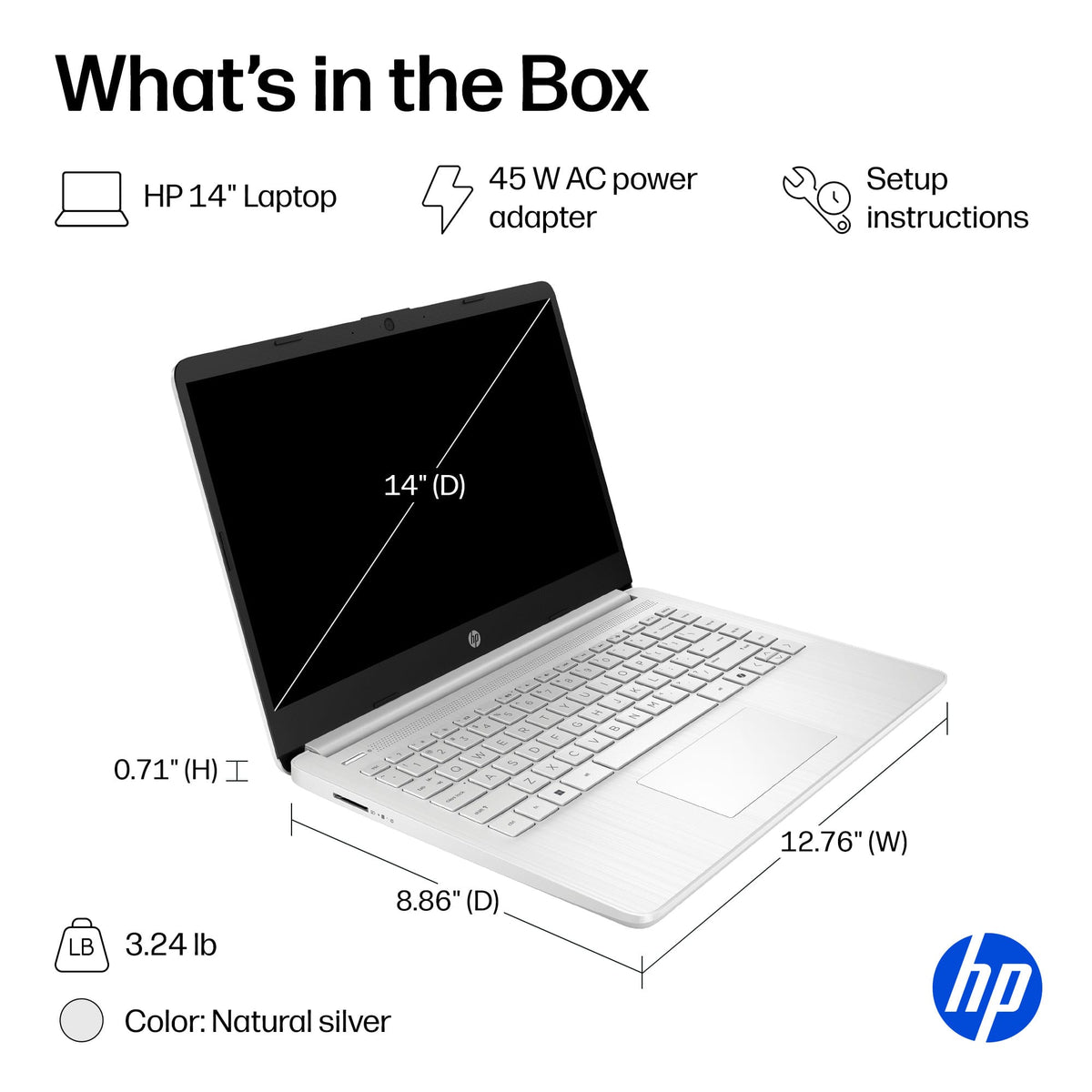HP - 14" Laptop - Intel N150 Processor - 4GB Memory - 128GB UFS - Natural Silver