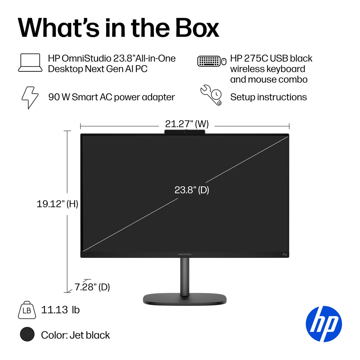 HP - OmniStudio 23.8" Full HD Touchscreen All-in-One w/ Adjustable Height - AMD Ryzen AI 5 - 16GB RAM - 512GB SSD - Copilot+ - Jet Black