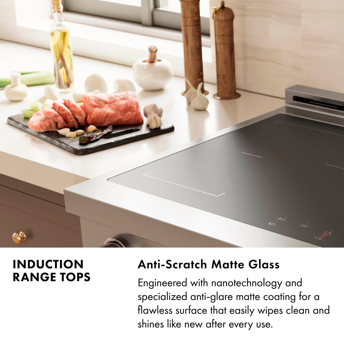 ZLINE - Autograph 36 in. Paramount Built-in Induction Rangetop with 5 Element Cooktop in Black Steel & Champagne Bronze Accents - Black Stainless Steel