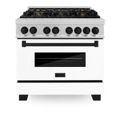 ZLINE - 36 in. Wide 6 Burner Autograph Legacy Dual Fuel Range in Satin Steel w/ White & Black Accents (RASZ-WM-36-MB) - Stainless Steel