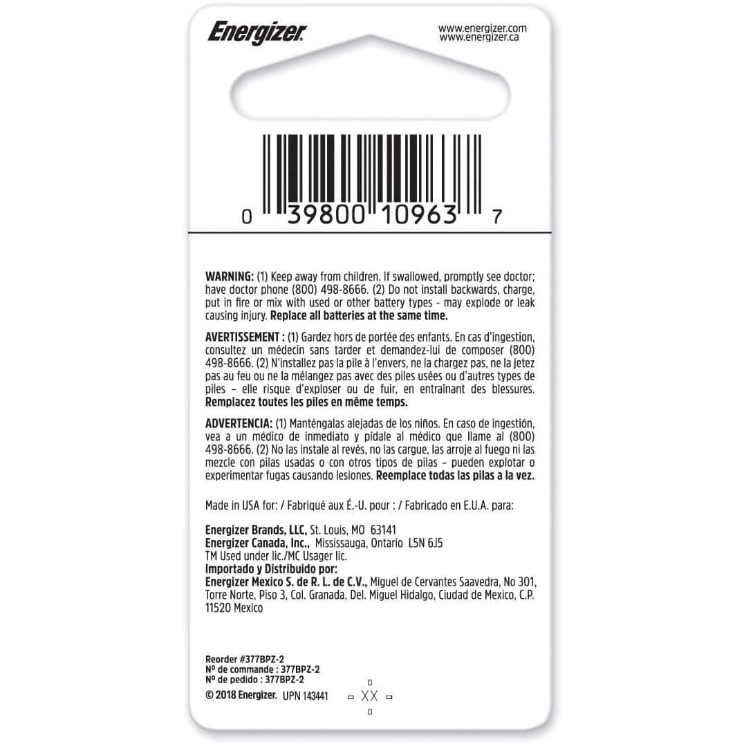 Energizer - 377 Batteries (2 Pack), Silver Oxide Button Cell Batteries