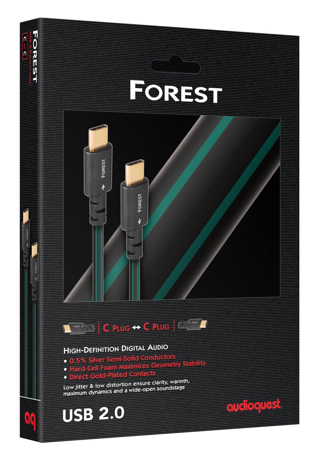 AudioQuest - Forest USB-C > C 4.9' Digital High-Definition Audio Cable with USB-C to USB-C Connectors - Black with Green Stripes