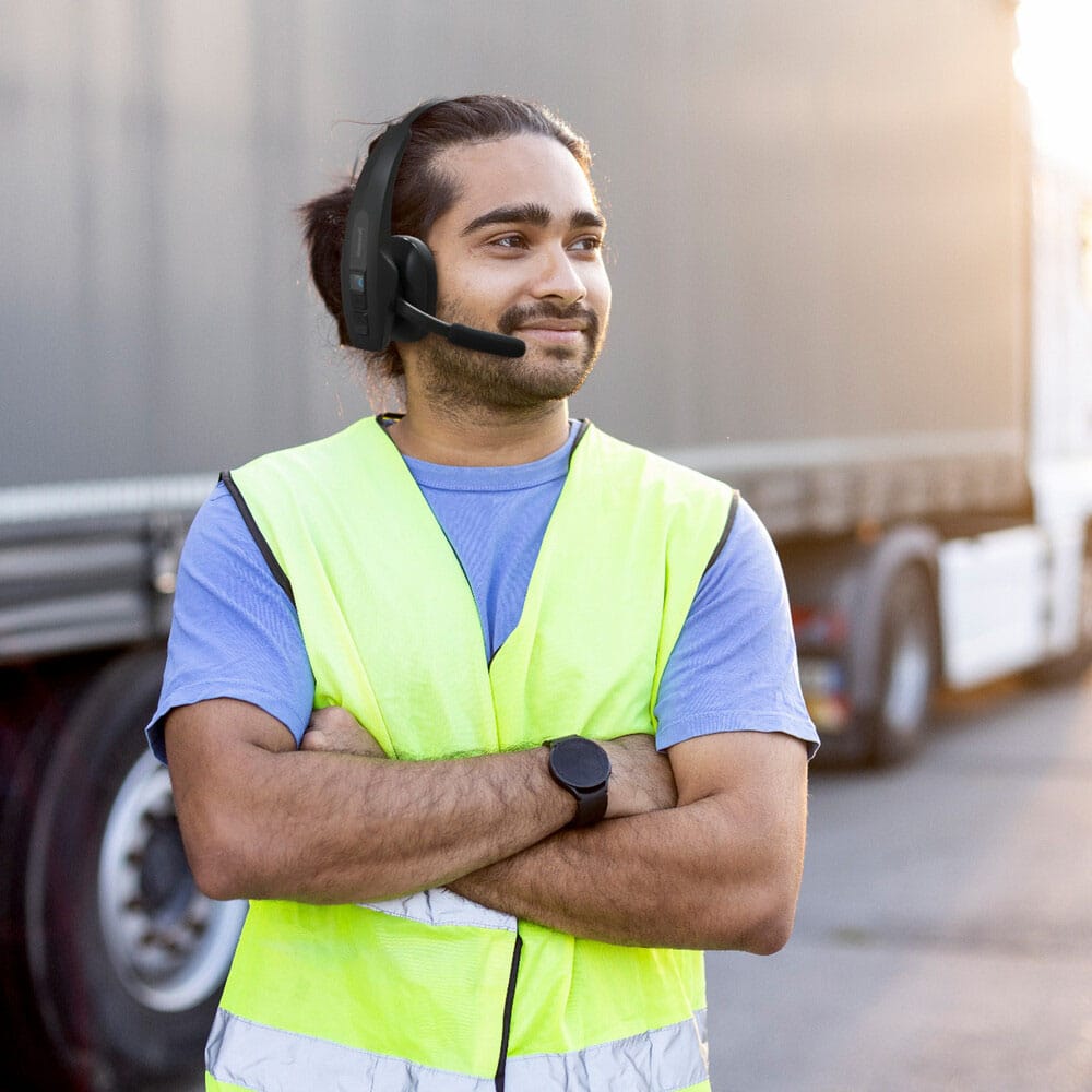 BlueParrott - Pro B350 Wireless Bluetooth Mono Headset with 98% AI Voice Isolation Mics and Lightweight Headband - Black