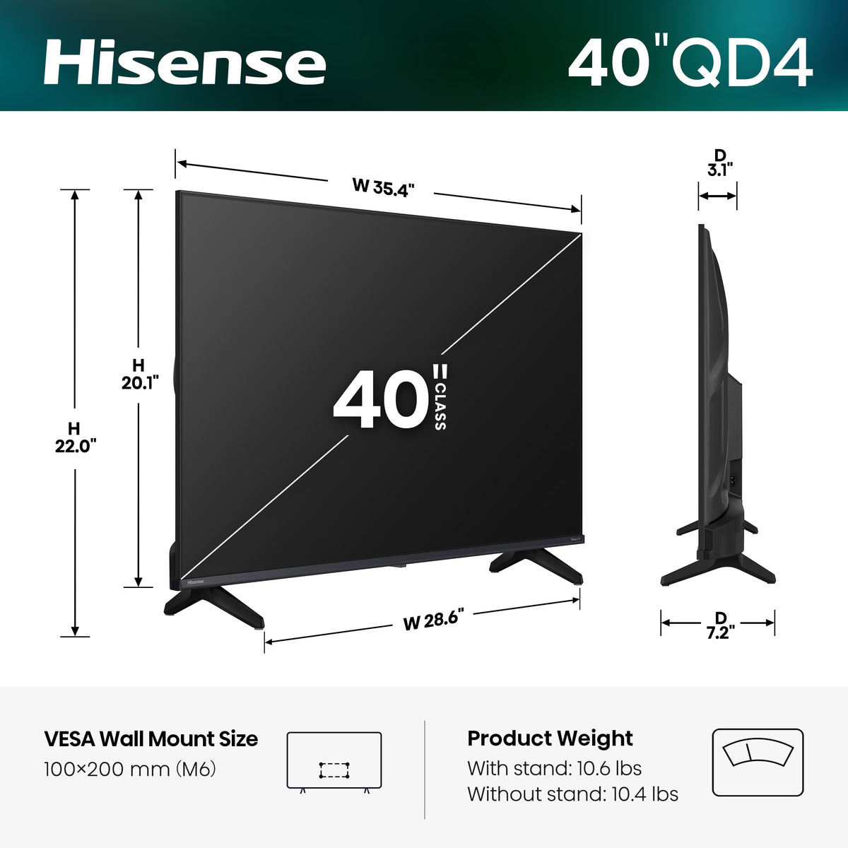 Hisense - 40" Class QD4 Hi-QLED Series Full HD 1080P Smart Roku TV (2026)