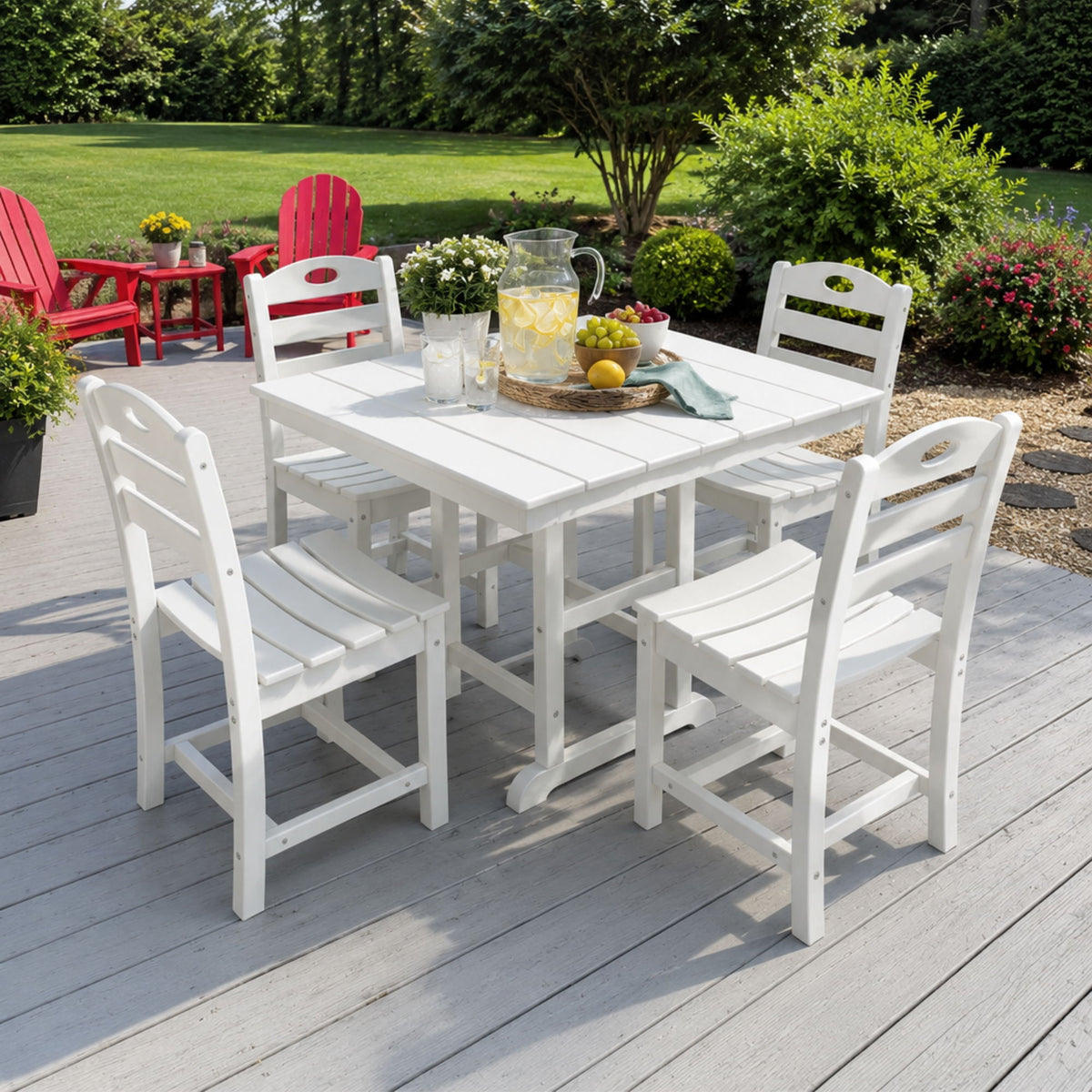 Juego de comedor para patio exterior, mesa cuadrada con orificio para sombrilla y sillas sin brazos
