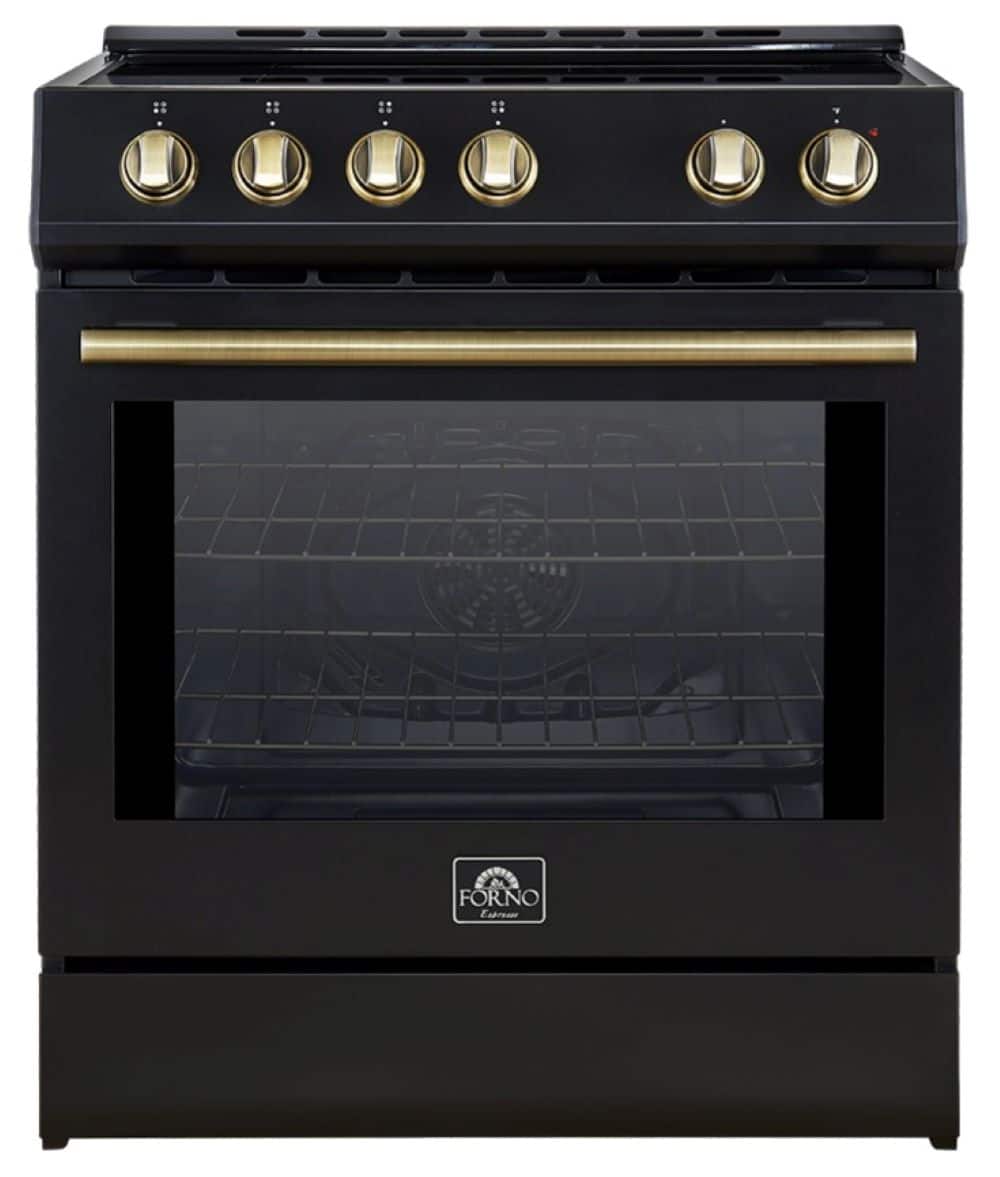Forno Appliances - 30 in. Wide 4 Elements Leonardo Espresso 5 cu.ft. Slide-In Electric Induction Convection Range with Customizable Handles - Black