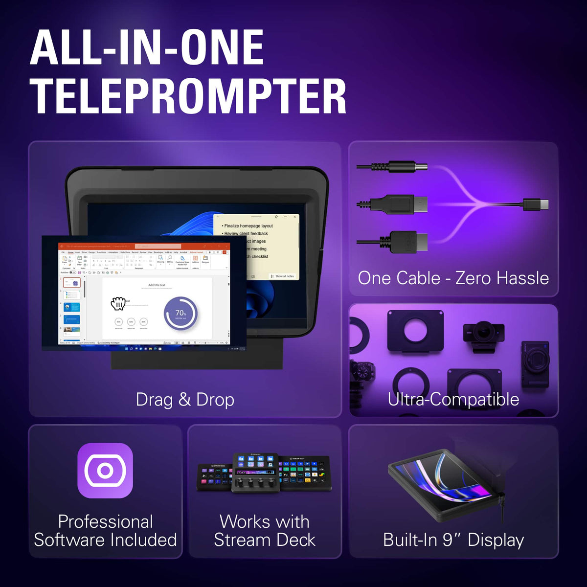 Elgato - Prompter - All-in-One Teleprompter with Built-in Screen - Black