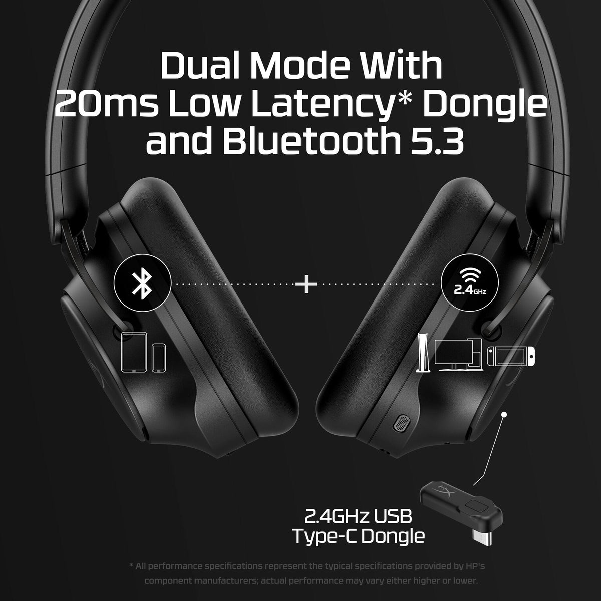 HyperX - Cloud MIX 2 Dual Wireless Gaming Headset for PC, PS5, PS4, Nintendo Switch, Steam Deck, and Mobile - Black