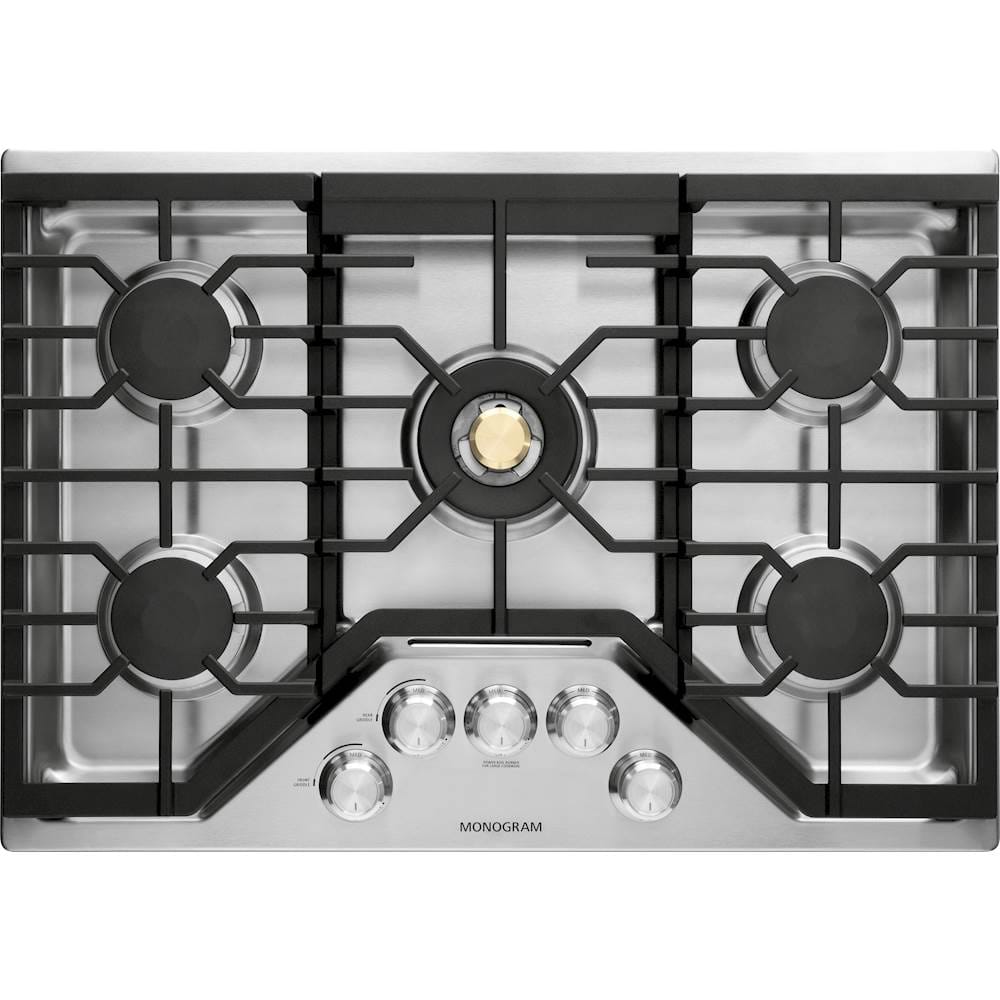 Monogram - 30" Built-In Gas Cooktop with 5 burners and Sapphire Glass Precision Knobs - Stainless Steel