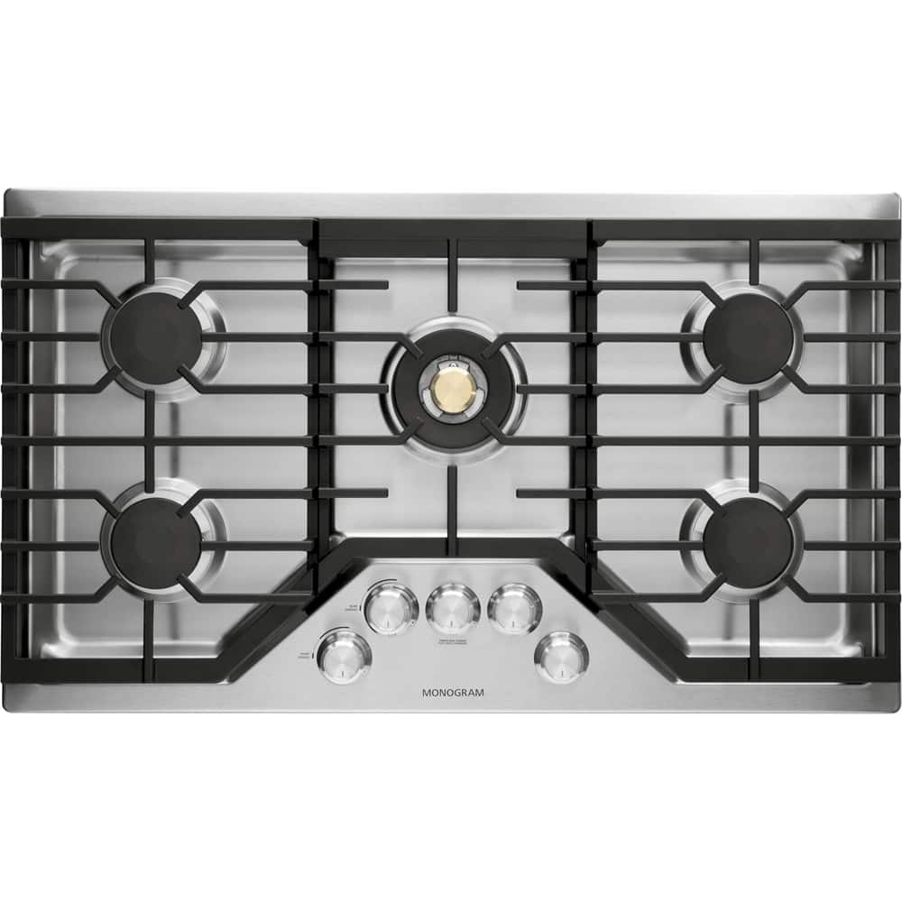 Monogram - 36" Built-In Gas Cooktop with 5 burners and Sapphire Glass Precision Knobs - Stainless Steel
