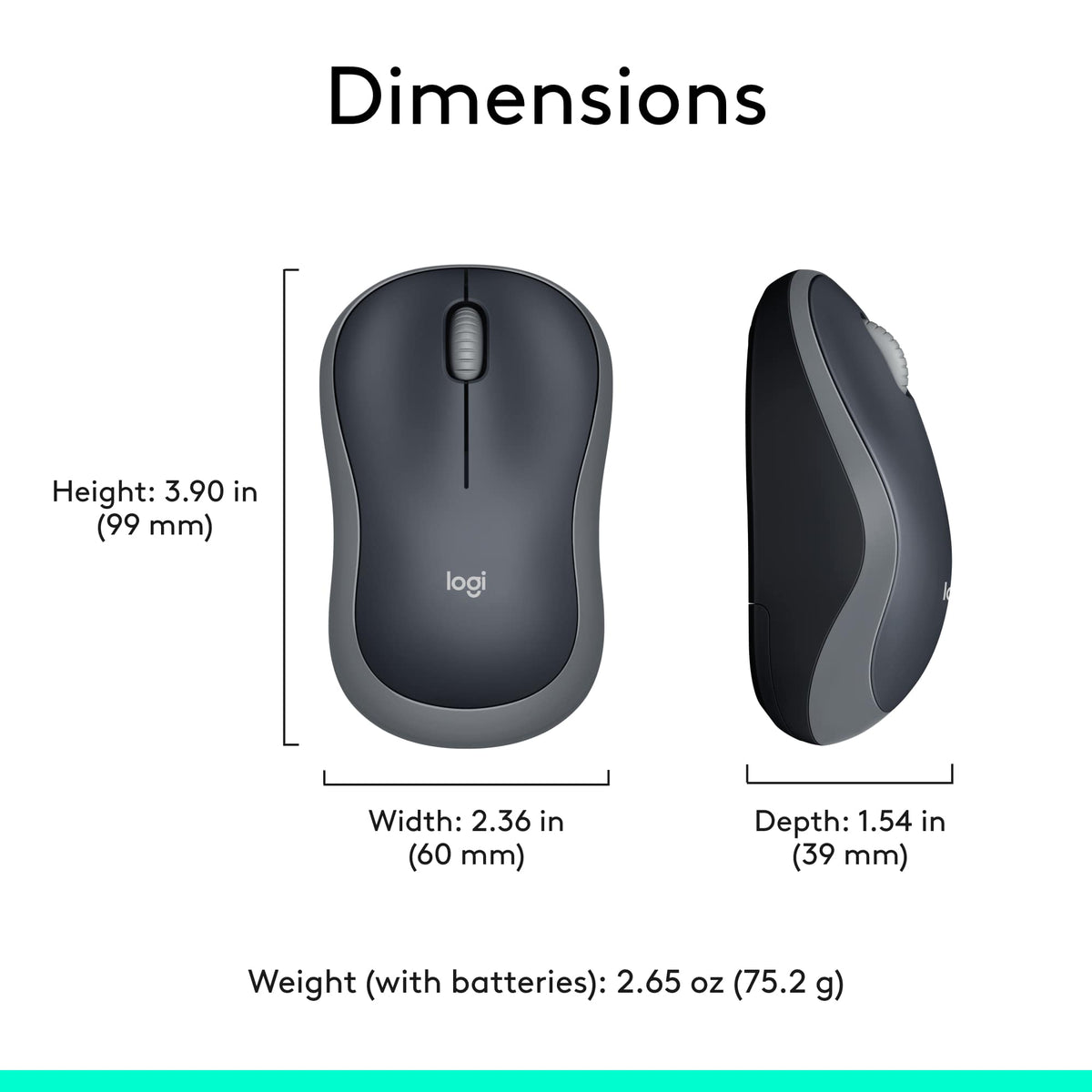 Logitech - M185 Wireless Optical Ambidextrous Mouse - Wireless - Swift Gray