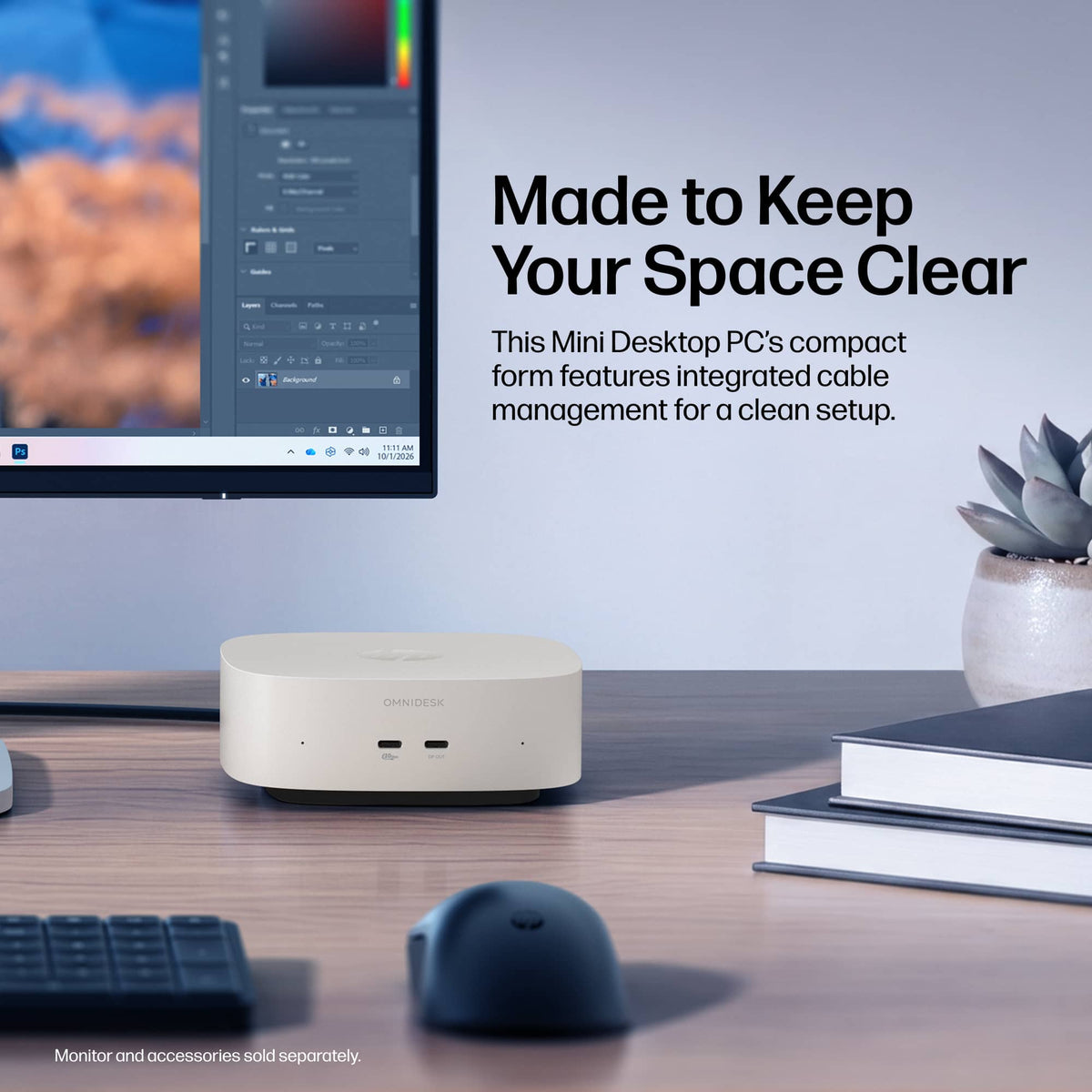 HP - OmniDesk Mini PC - Intel Core 3 304 - 8GB Memory - 128GB UFS - Cashmere White