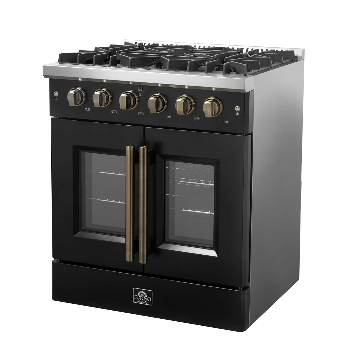 Forno Appliances - 30 in. Wide 5 Burner Galiano 4.32 Cu. Ft. Freestanding Gas Convection Range with French Door Design - Black
