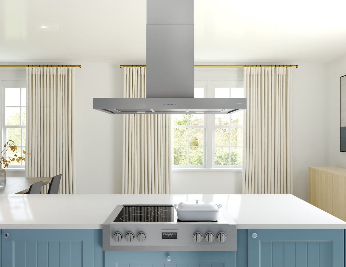Zephyr - 42 inches - Convertible - Island Range Hood - Stainless Steel