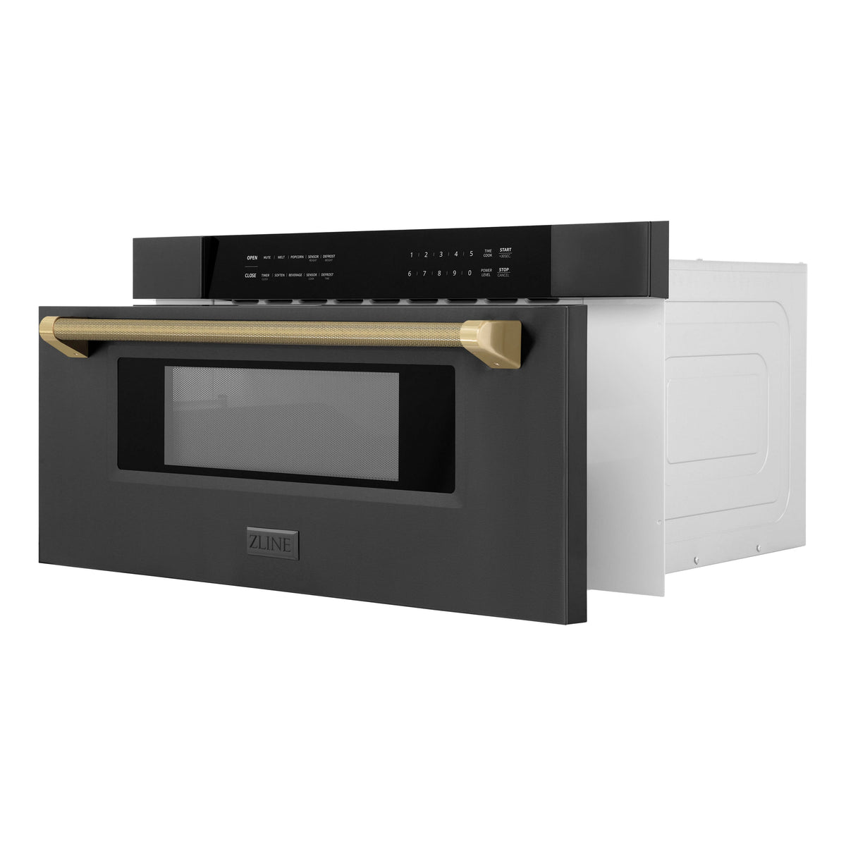 ZLINE - Autograph 30 in. 1.2 cu. ft. Built-in Microwave Drawer and Champagne Bronze Helix Handle - Black Stainless Steel