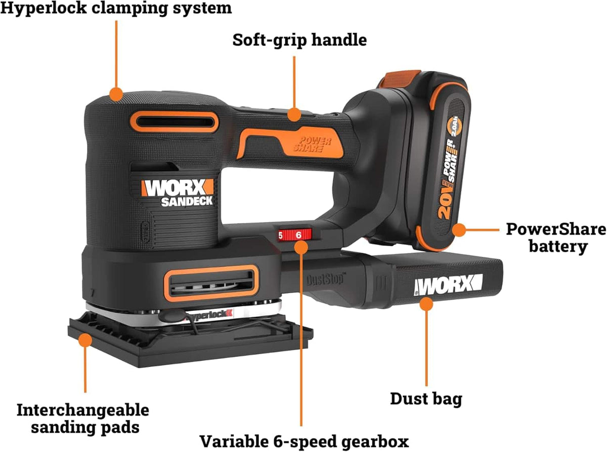 WORX - WX820L 20V PowerShare Sandeck 5-in-1 Cordless Multi-Sander - Black