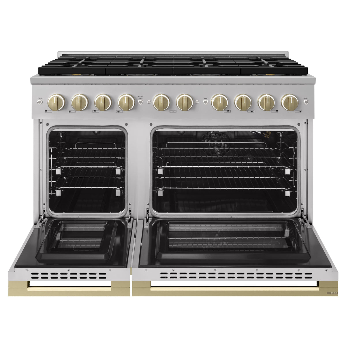 ZLINE - Autograph 48 in. 6.7 cu. ft. Marino Freestanding DuoPro Gas Range with Convection Oven & Champagne Bronze Accents - Stainless Steel