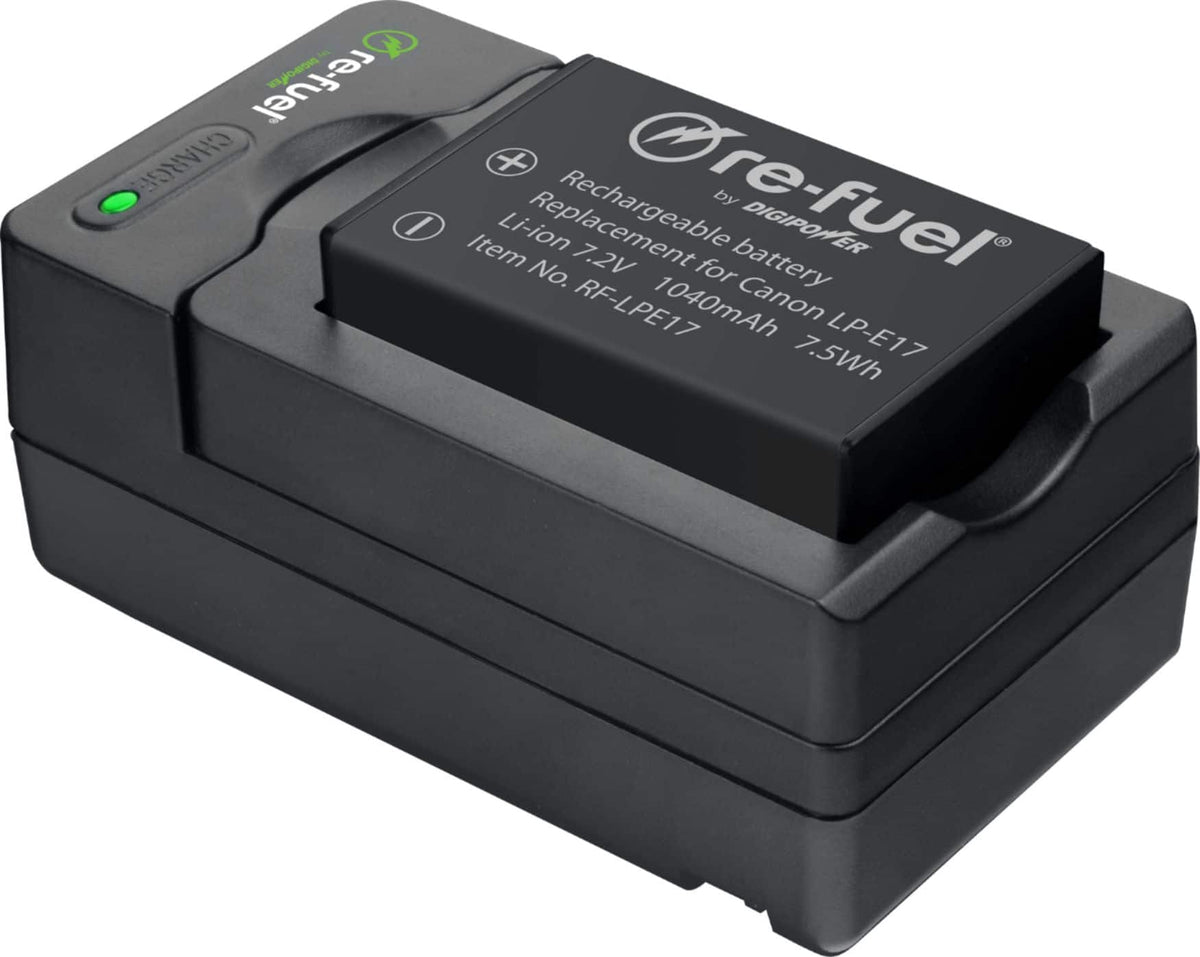 Digipower - Digital camera battery & charger kit, replacement for Canon LP-E17 battery and OEM charger - Black