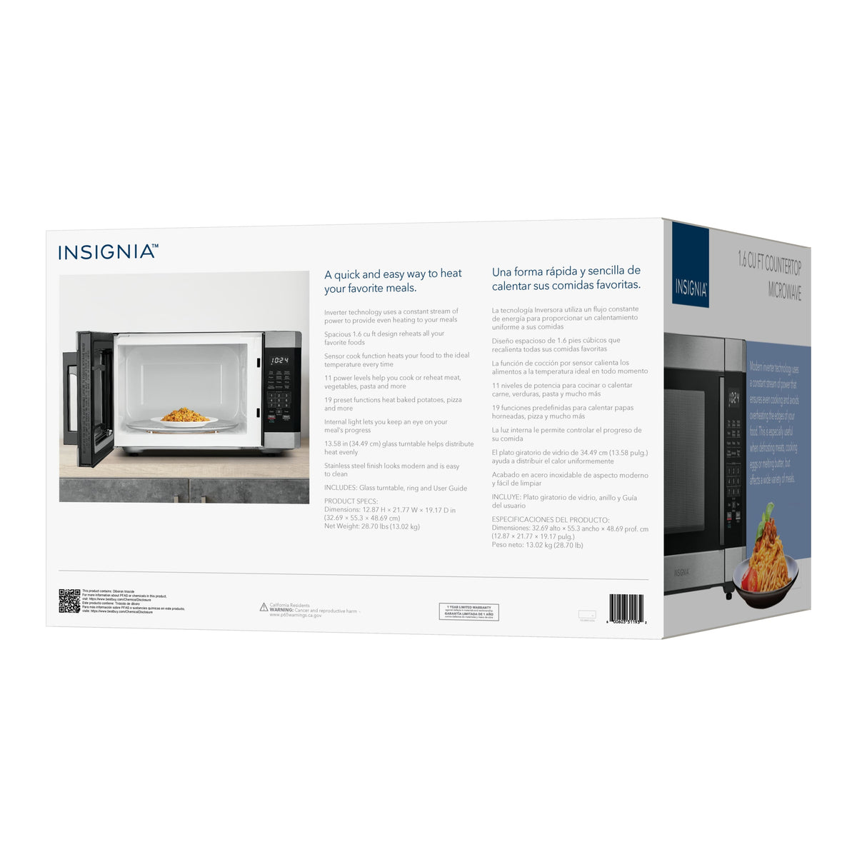 Insignia™ - 1.6 Cu. Ft. Countertop Microwave with Sensor Cooking and Inverter Technology - Stainless Steel
