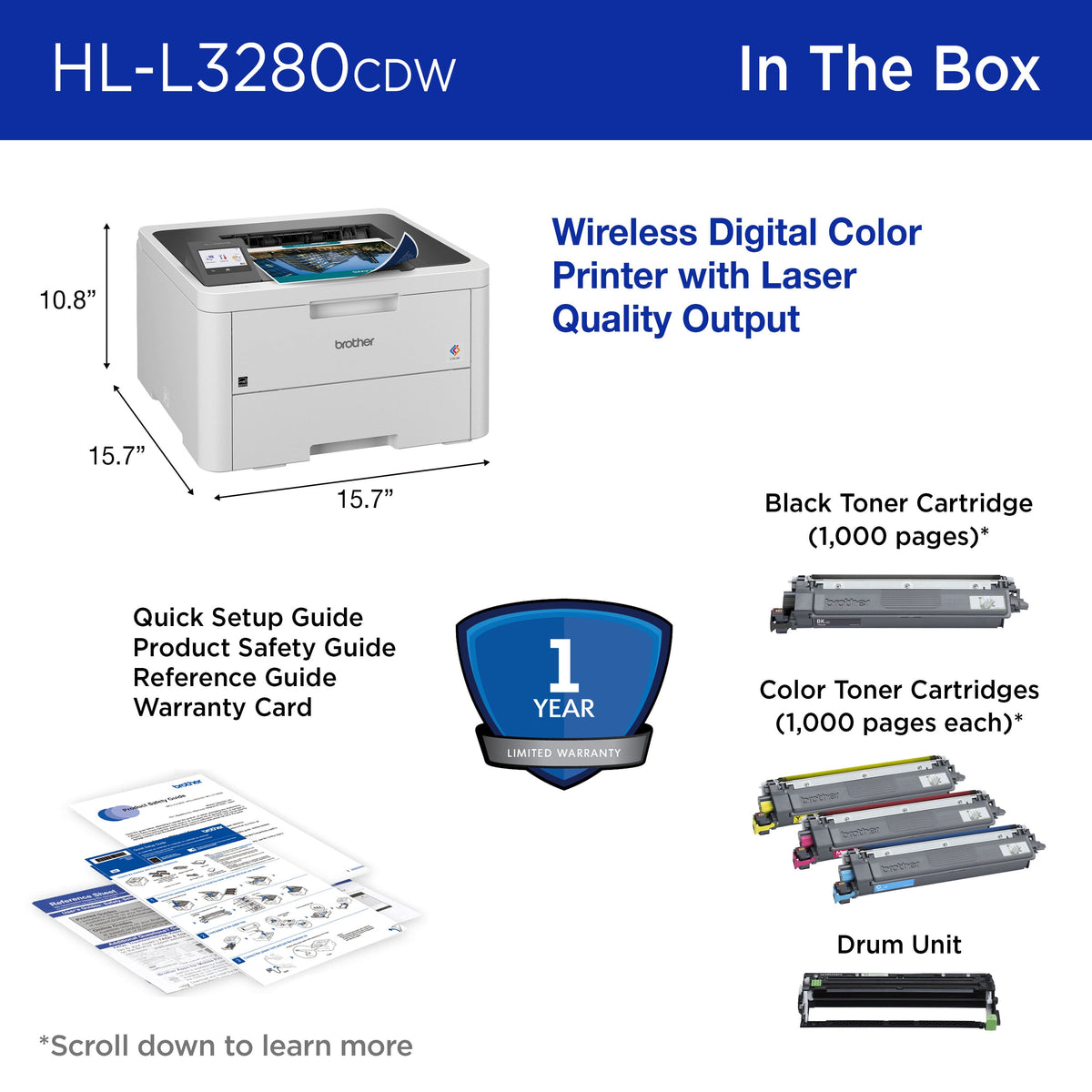 Brother - HL-L3280CDW Wireless Digital Color Printer with Laser Quality Output , Great for Home Offices - White