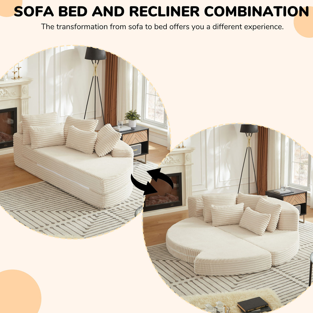 Sofá cama semicircular 2 en 1 con almohada para el cuello