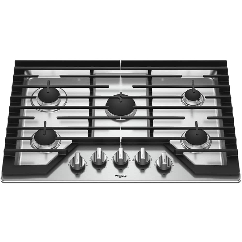 Whirlpool - 30 in. Wide 5 burners Gas Cooktop - Stainless Steel